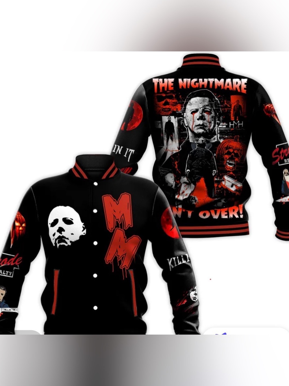 NWOT Women Black & Red Horror Graphic Bomber Jacket🔪🖤